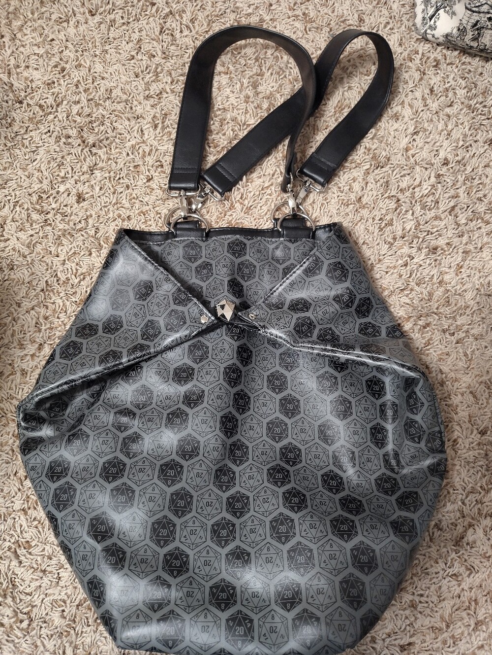 D&D Gray D20 Patterned Tote with Black Straps